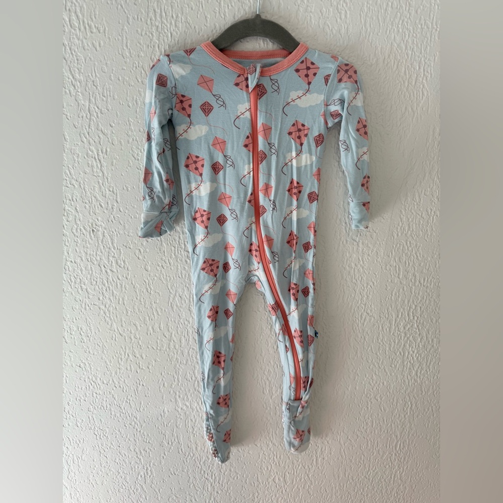 Kickee Pants Kite Print Footie - Light Blue and Coral